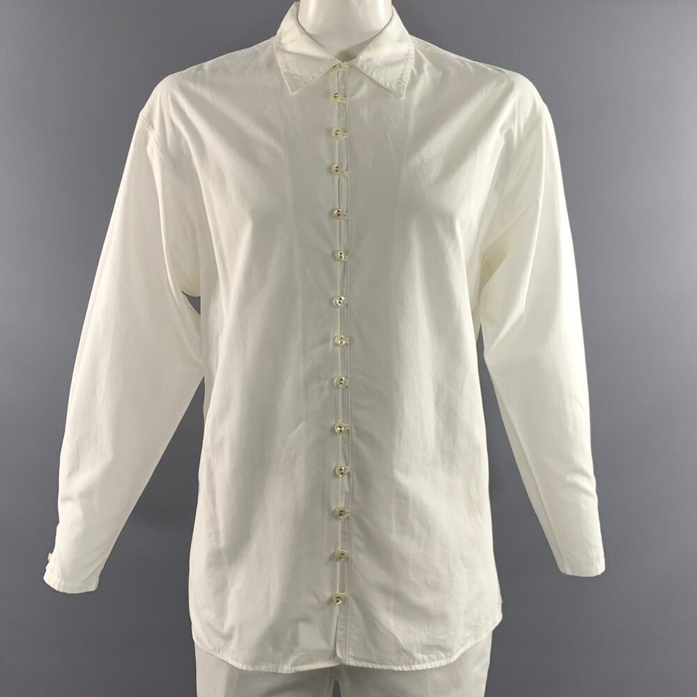 CLAUDE MONTANA Size L White Cream Cotton Pointed Collar Long Sleeve Shirt